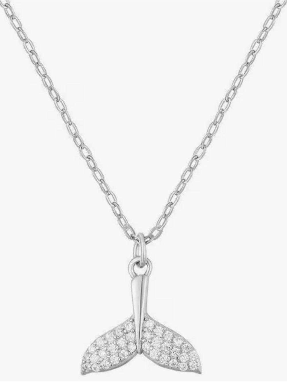 Silver Mermaid Tail Pendant Necklace - Sparkling Crystal Accent